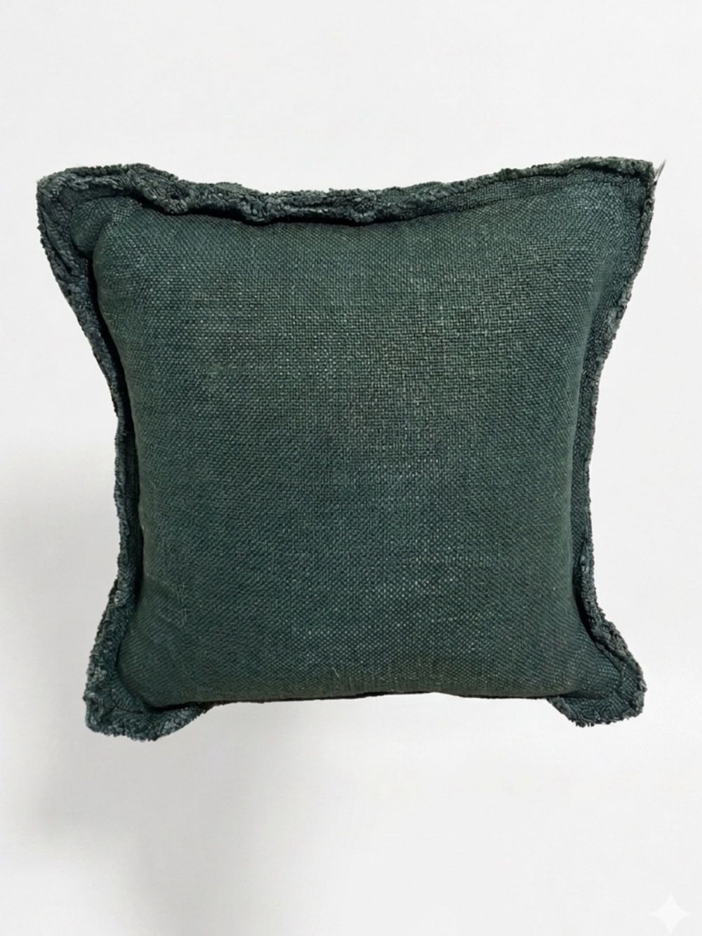 Anthropologie Luxe Emerald Green Linen Blend Pillow Cover 18x18 Fringed Edge